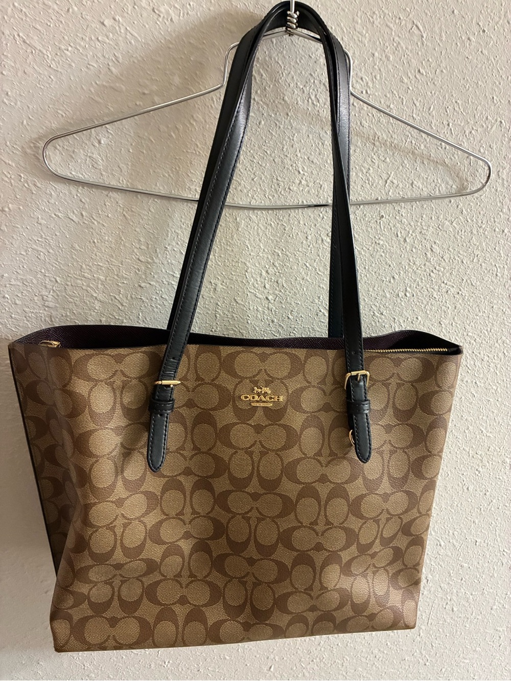 Coach Brown Signature Mollie Tote with Black Straps